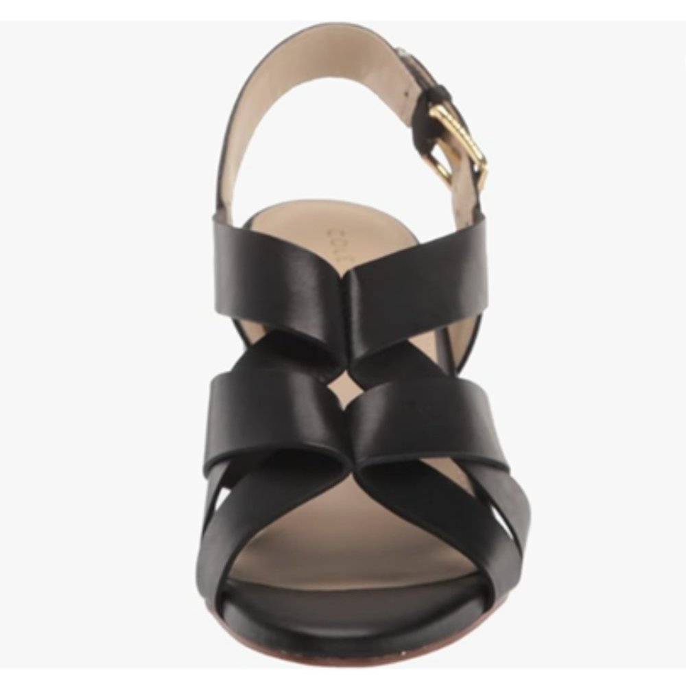 COLE HAAN NWT Womens Size 9 Jamie Block Heel Strappy Sandals Black Brown Buckle - Picture 4 of 6